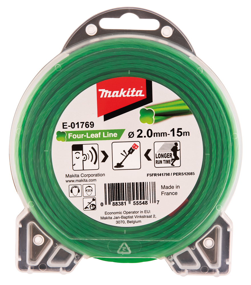 Hilo de Cuatro Hojas de Nylon de 2,0 Mm X 15 M Makita E-01769 Verde gasolina jardín - Imagen 5
