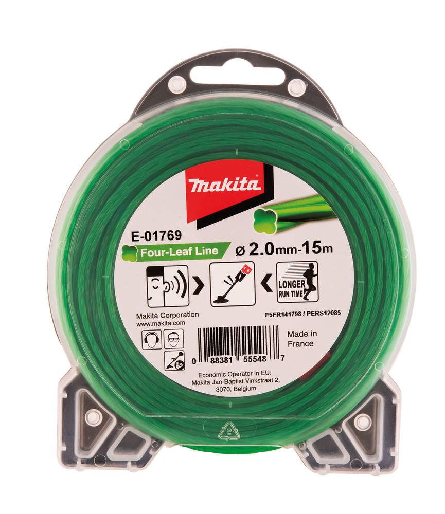 Hilo de Cuatro Hojas de Nylon de 2,0 Mm X 15 M Makita E-01769 Verde gasolina jardín - Imagen 2
