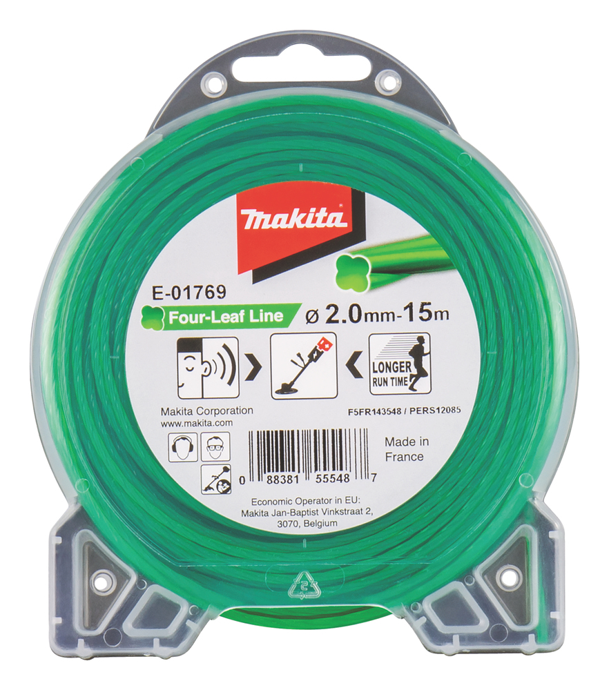 Hilo de Cuatro Hojas de Nylon de 2,0 Mm X 15 M Makita E-01769 Verde gasolina jardín