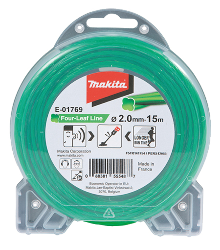 Hilo de Cuatro Hojas de Nylon de 2,0 Mm X 15 M Makita E-01769 Verde gasolina jardín - Imagen 4