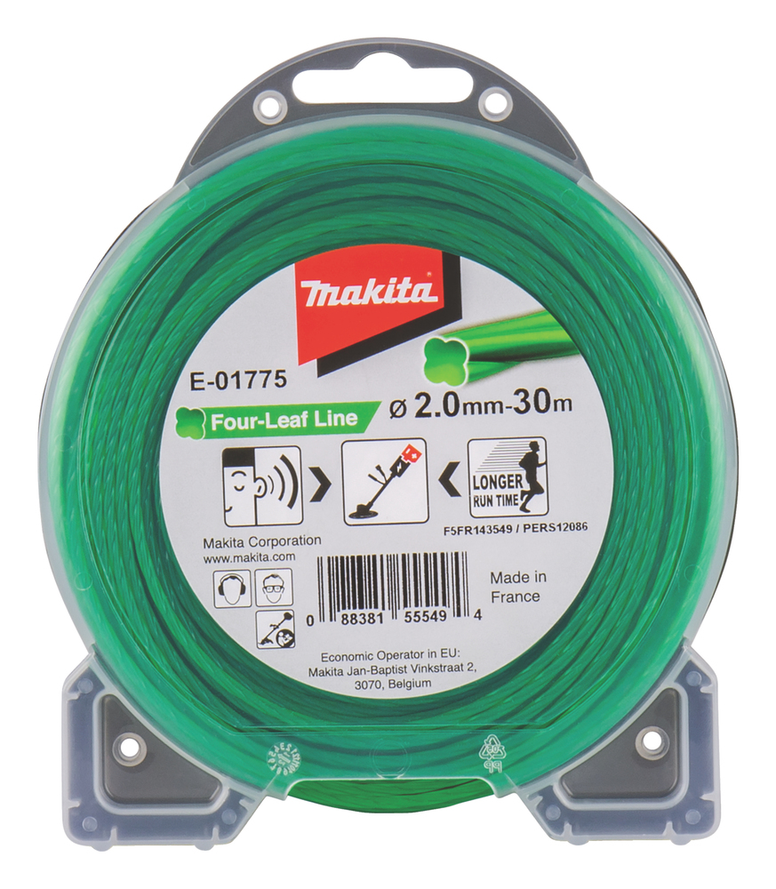Hilo de Cuatro Hojas de Nylon de 2,0 Mm X 30 M Makita E-01775 Verde gasolina jardín