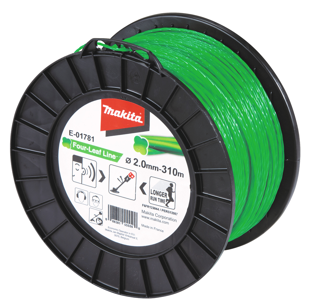 Hilo de Cuatro Hojas de Nylon de 2,0 Mm X 310 M Makita E-01781 Verde gasolina jardín