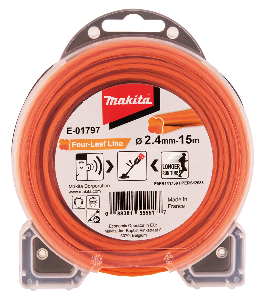 Hilo de Cuatro Hojas de Nylon de 2,4 Mm X 15 M Makita E-01797 Naranja gasolina jardín - Imagen 4