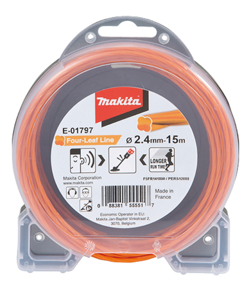 Hilo de Cuatro Hojas de Nylon de 2,4 Mm X 15 M Makita E-01797 Naranja gasolina jardín - Imagen 3