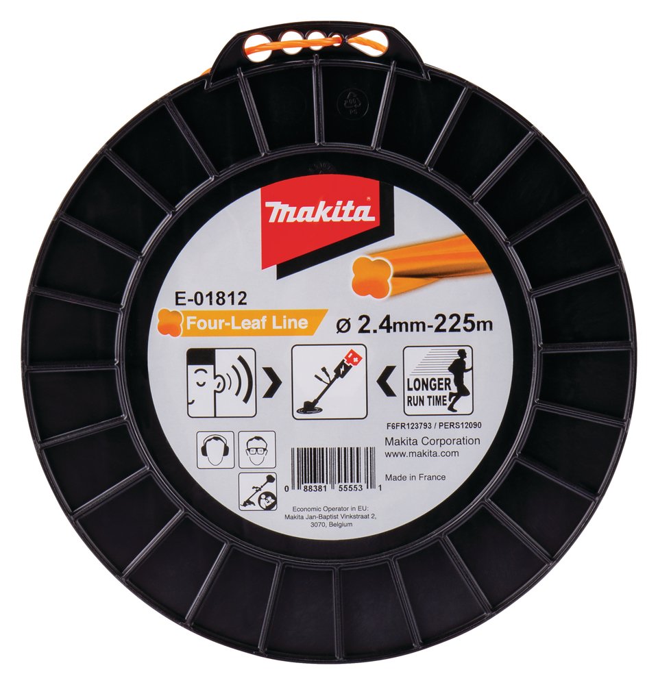 Hilo de Cuatro Hojas de Nylon de 2,4 Mm X 225 M Makita E-01812 Naranja gasolina jardín