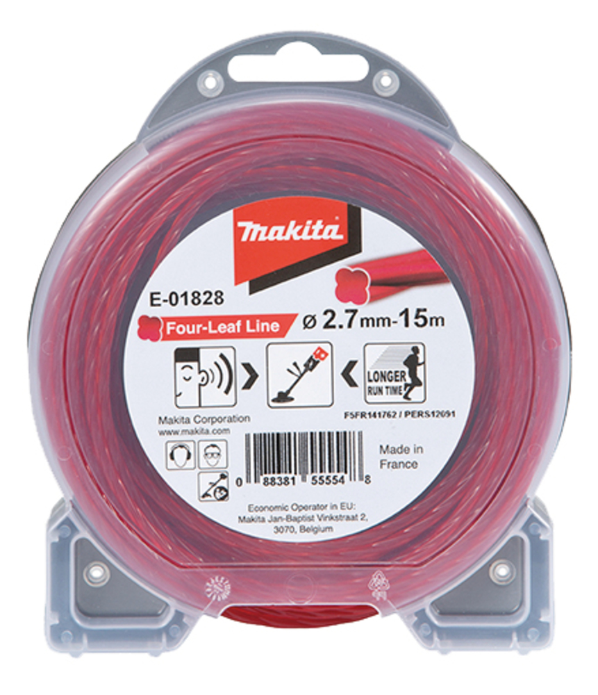 Hilo de Cuatro Hojas de Nylon de 2,7 Mm X 15 M Makita E-01828 Rojo gasolina jardín - Imagen 3
