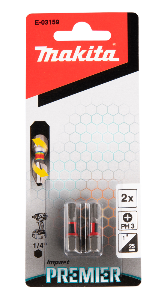 Punta Torsión Impact Premier, PH3, 25 Mm, 1/4", 2 Piezas Makita E-03159 145X60X8 Mate perforación fijación - Imagen 3