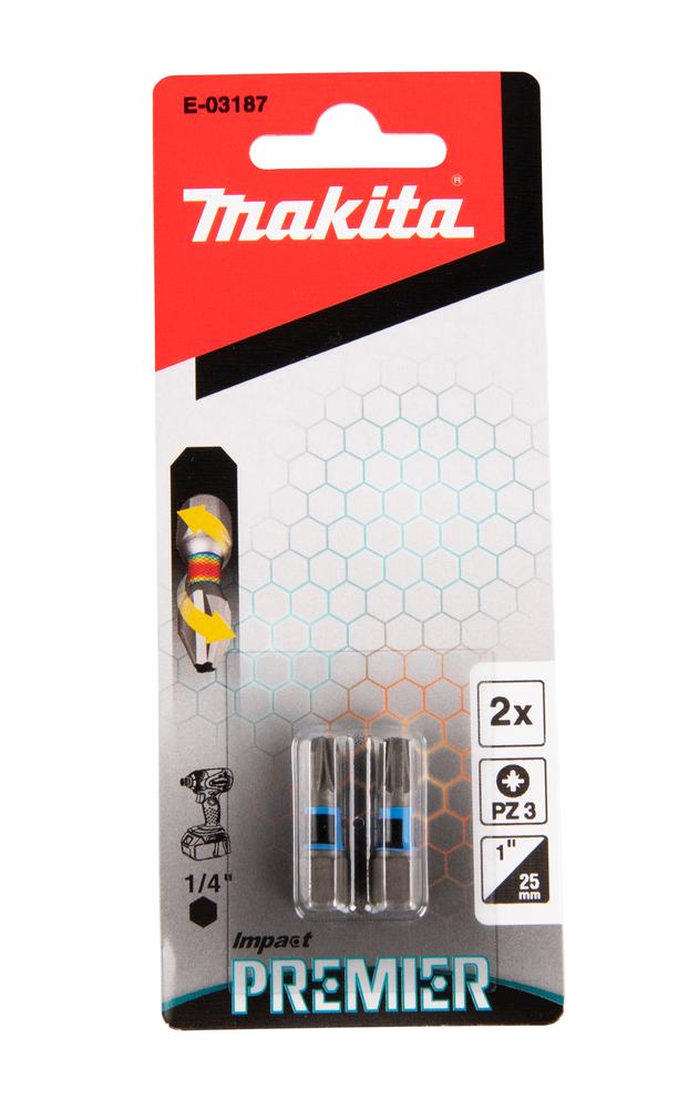 Punta Torsión Impact Premier, PZ3, 25 Mm, 1/4", 2 Piezas Makita E-03187 145X60X8 Mate perforación fijación - Imagen 3