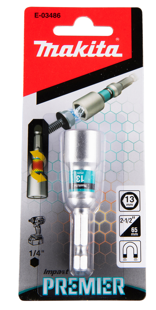 Llave de Vaso Imantada Impact Premier, Hex 13 X 65 Mm, 1/4" Makita E-03486 13X65 Mm perforación fijación - Imagen 4