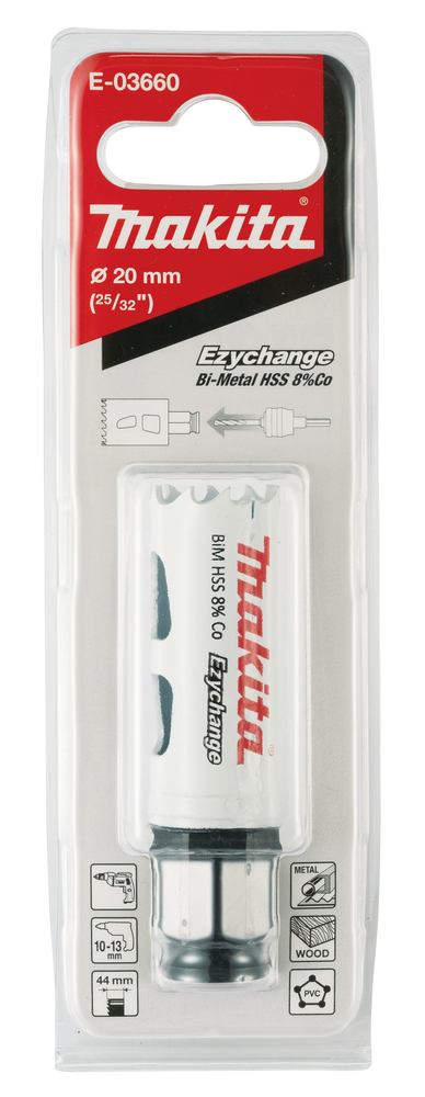 Broca de Corona Bim 20 Mm, Ezychange Makita E-03660 Inox perforación fijación acero inoxidable · aluminio - Imagen 3