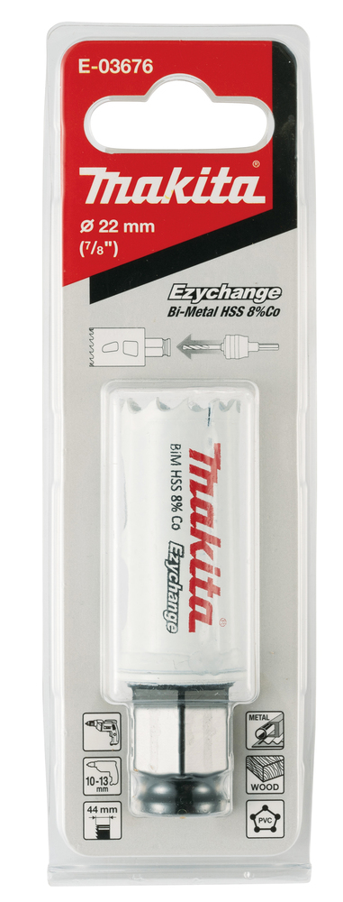 Broca de Corona Bim 22 Mm, Ezychange Makita E-03676 Inox perforación fijación acero inoxidable · aluminio - Imagen 3