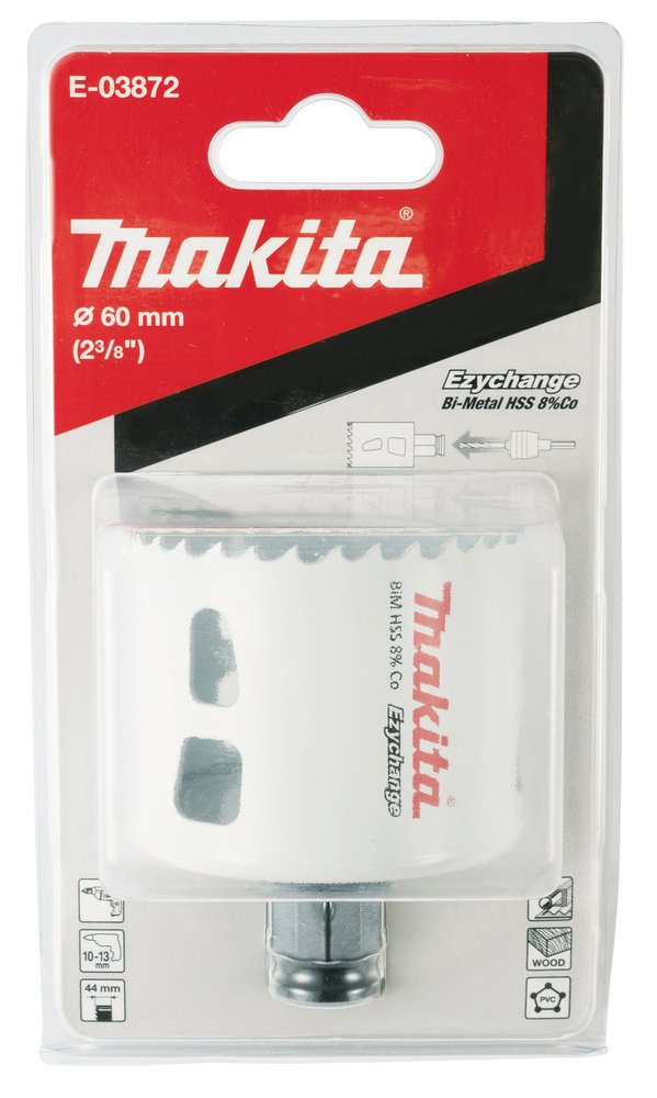 Broca de Corona Bim 60 Mm, Ezychange Makita E-03872 Inox perforación fijación acero inoxidable · aluminio - Imagen 3