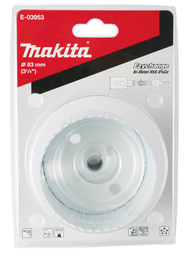Broca de Corona Bim 83 Mm, Ezychange Makita E-03953 Inox perforación fijación acero inoxidable · aluminio - Imagen 3