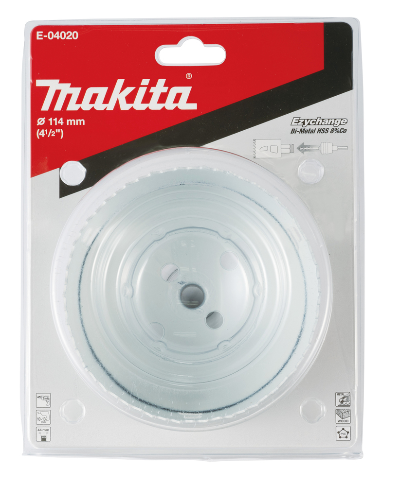 Broca de Corona Bim 114 Mm, Ezychange Makita E-04020 Inox perforación fijación acero inoxidable · aluminio - Imagen 3