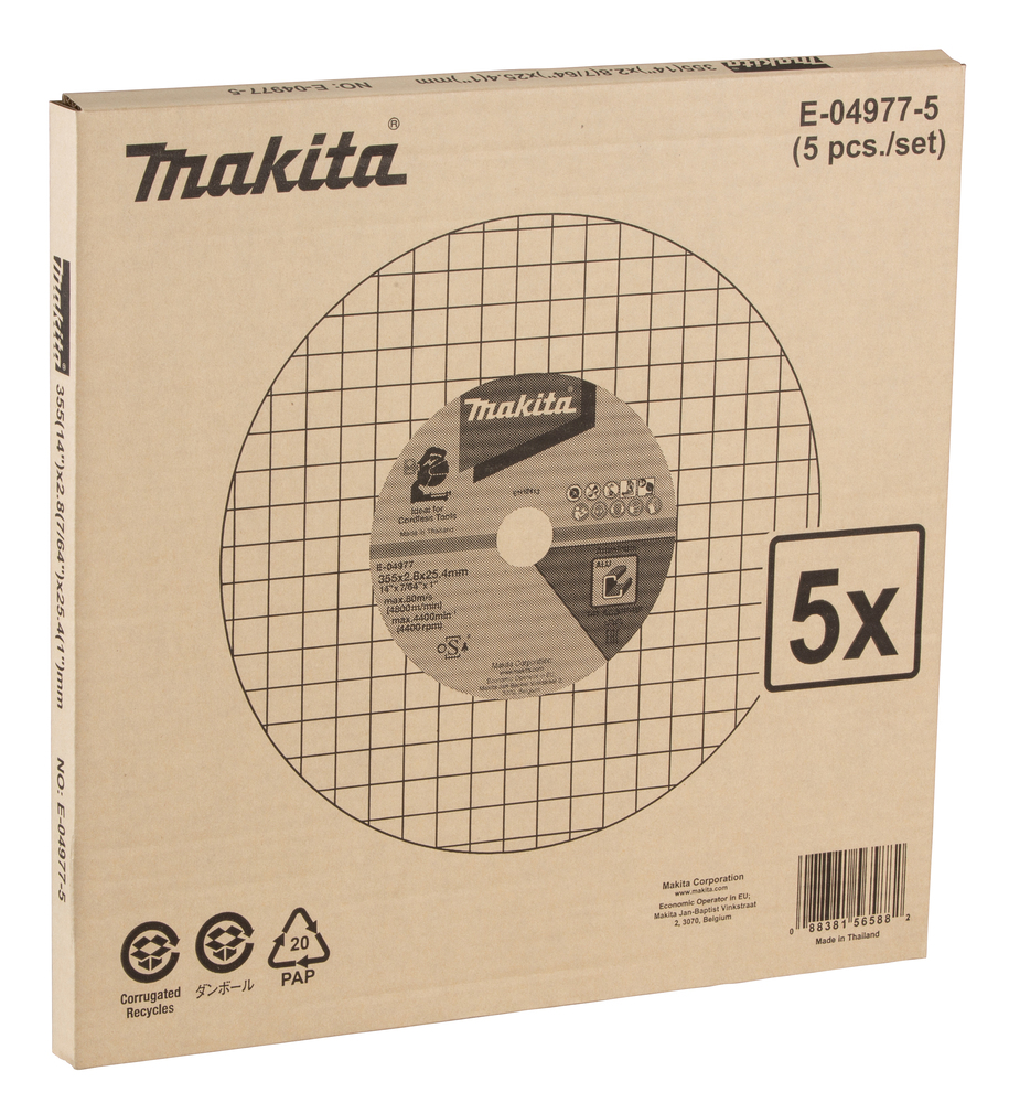 Disco de Corte, 355 X 2,8 X 25,4 Mm, 5 Uds Makita E-04977-5 355X2 trabajo metal aluminio - Imagen 3