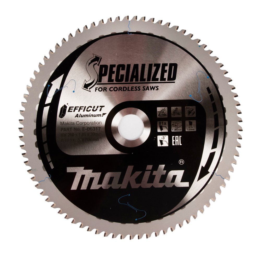 Disco Sierra Circular , Efficut, T C T, 260 X 30 Mm, 81 D Makita E-06317 260X30 Mm corte aluminio