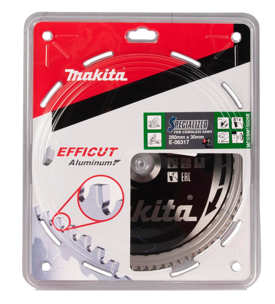 Disco Sierra Circular , Efficut, T C T, 260 X 30 Mm, 81 D Makita E-06317 260X30 Mm corte aluminio - Imagen 2