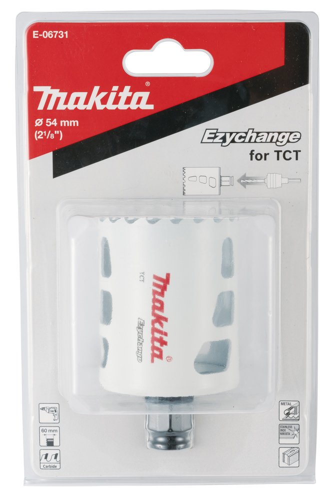 Broca de Corona T C T 54 Mm, Ezychange Makita E-06731 Inox perforación fijación acero inoxidable · aluminio - Imagen 3