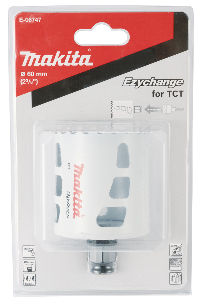 Broca de Corona T C T 60 Mm, Ezychange Makita E-06747 Inox perforación fijación acero inoxidable · aluminio - Imagen 3