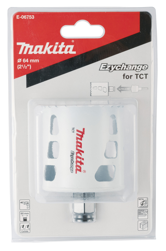 Broca de Corona T C T 64 Mm, Ezychange Makita E-06753 Inox perforación fijación acero inoxidable · aluminio - Imagen 3