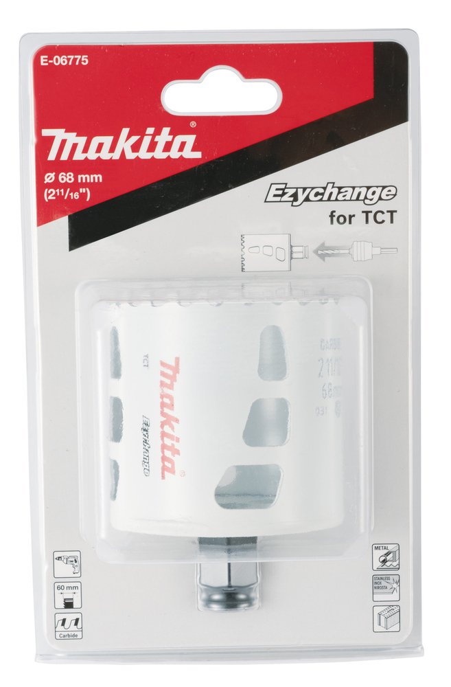 Broca de Corona T C T 68 Mm, Ezychange Makita E-06775 Inox perforación fijación acero inoxidable · aluminio - Imagen 3