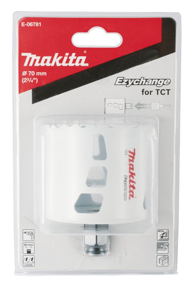 Broca de Corona T C T 70 Mm, Ezychange Makita E-06781 Inox perforación fijación acero inoxidable · aluminio - Imagen 3