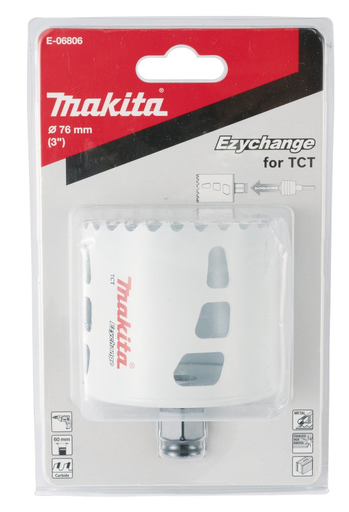 Broca de Corona T C T 76 Mm, Ezychange Makita E-06806 Inox perforación fijación acero inoxidable · aluminio - Imagen 3