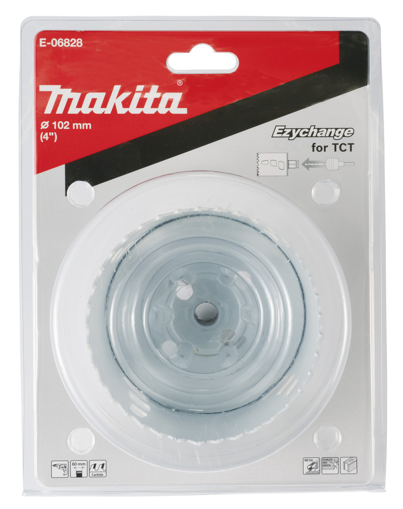 Broca de Corona T C T 102 Mm, Ezychange Makita E-06828 Inox perforación fijación acero inoxidable · aluminio - Imagen 3