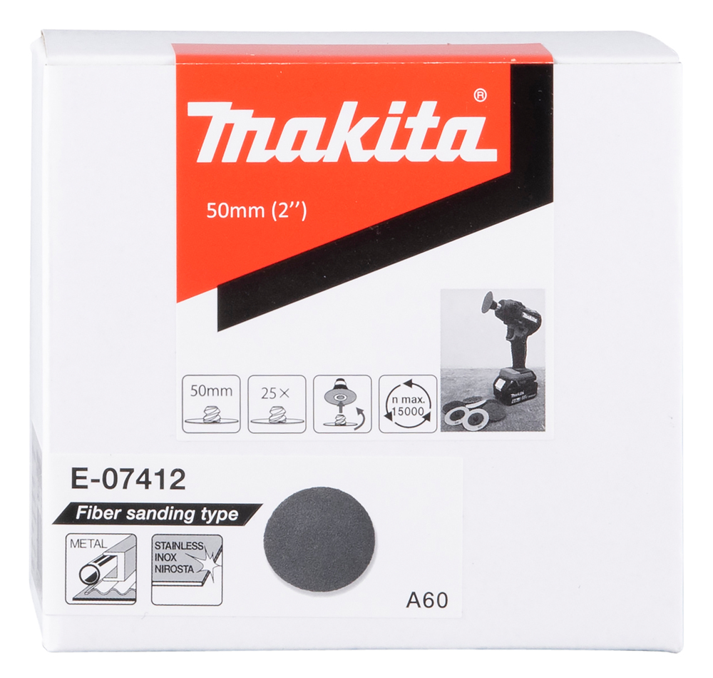 Disco Lija Fibra, 50 Mm, A60G Makita E-07412 Inox abrasivo pulido acero inoxidable - Imagen 2