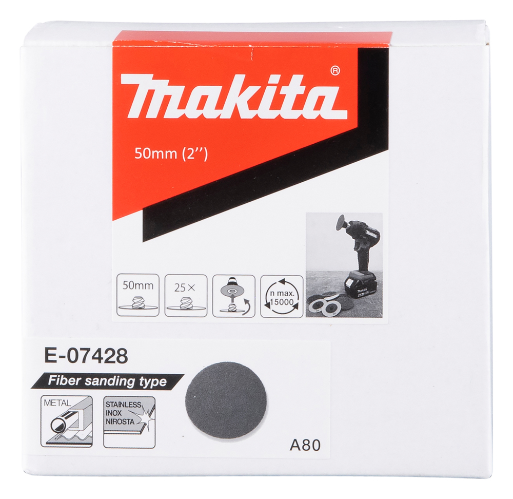 Disco Lija Fibra, 50 Mm, A80G Makita E-07428 Inox abrasivo pulido acero inoxidable - Imagen 2