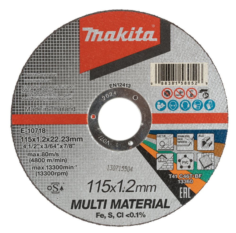 Disco de Corte Fino 115 X 1,2 X 22,23 Mm, C46T, Multimaterial Makita E-10718 115X1 Azul trabajo metal acero inoxidable · aluminio