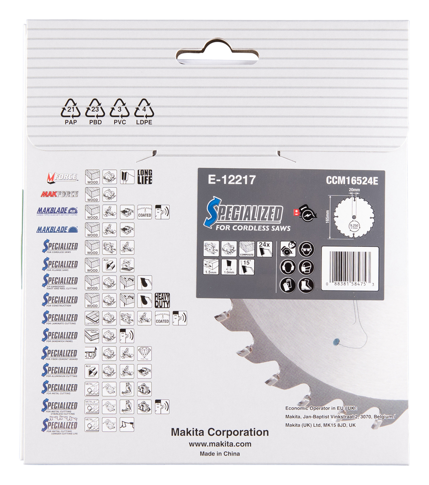 Disco Sierra Circular , Efficut T C T, 165 X 20 Mm, 24 D Makita E-12217 165X20 Mm corte - Imagen 4