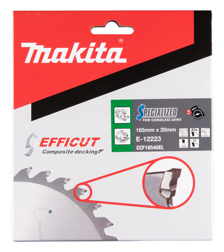 Disco Sierra Circular , Efficut T C T, 165 X 20 Mm, 40 D Makita E-12223 165X20 Mm corte - Imagen 3