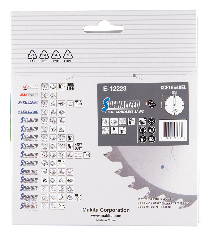 Disco Sierra Circular , Efficut T C T, 165 X 20 Mm, 40 D Makita E-12223 165X20 Mm corte - Imagen 4