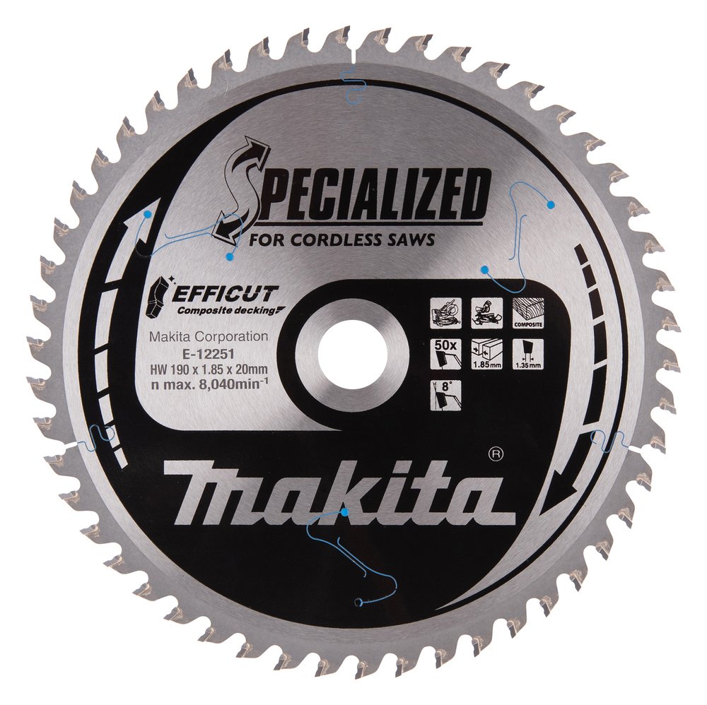 Disco Sierra Circular , Efficut T C T, 190 X 20 Mm, 50 D Makita E-12251 190X20 Mm corte