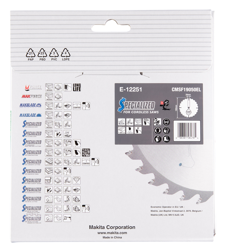 Disco Sierra Circular , Efficut T C T, 190 X 20 Mm, 50 D Makita E-12251 190X20 Mm corte - Imagen 4