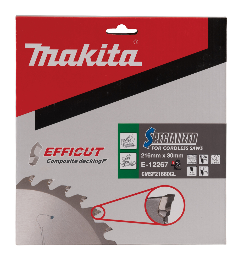 Disco Sierra Circular , Efficut T C T, 216 X 30 Mm, 60 D Makita E-12267 216X30 Mm corte - Imagen 3