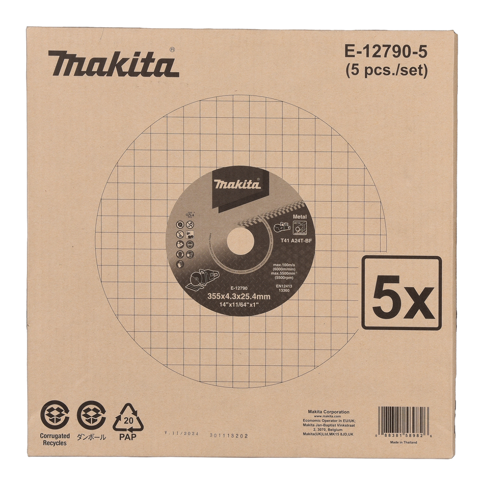 Disco de Corte, 355 X 4,3 X 25,4 Mm, A24T Makita E-12790-5 355X4 trabajo metal - Imagen 3