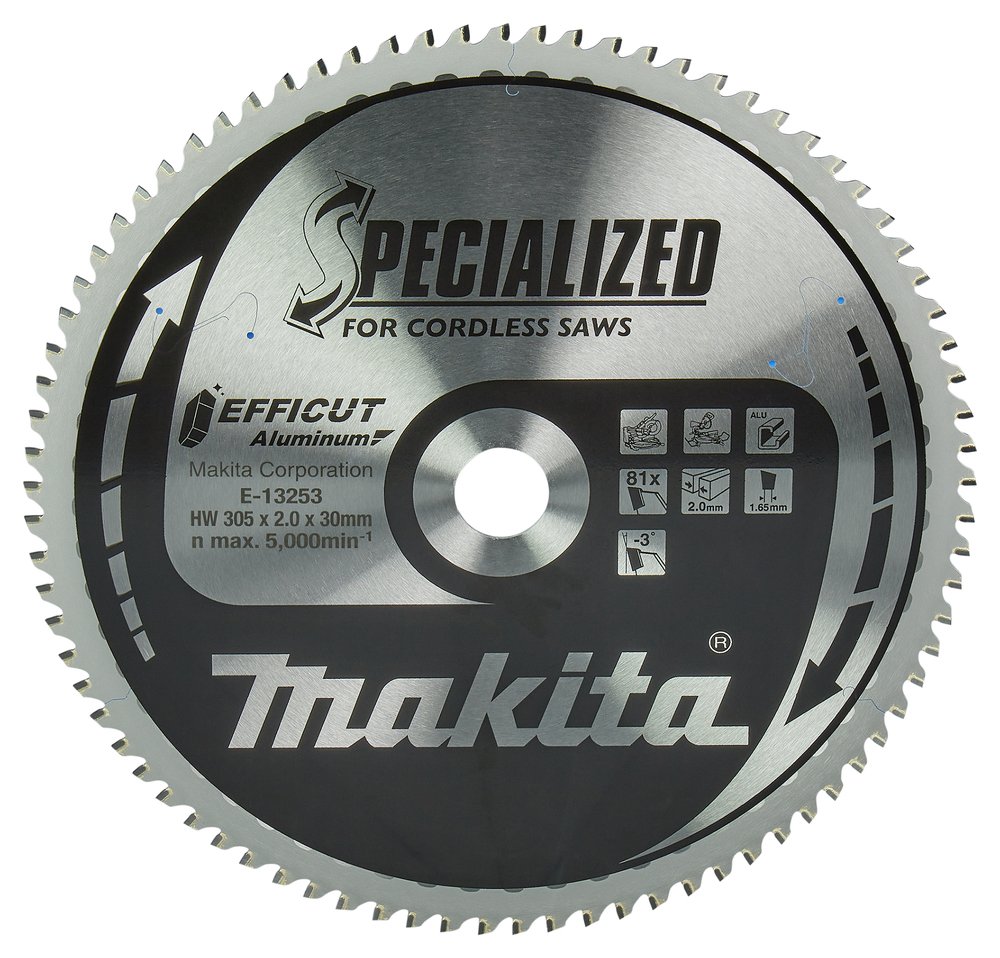 Disco Sierra Circular , Efficut T C T, 305 X 30 Mm, 81T Makita E-13253 305X30 Mm corte aluminio