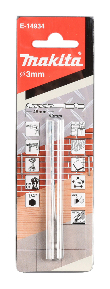 Broca T C T , 3 X 90 Mm, Multimaterial Makita E-14934 3X90 Mm perforación fijación aluminio - Imagen 3