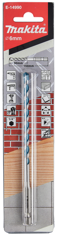 Broca T C T , 6 X 150 Mm, Multi Material Makita E-14990 6X150 Mm perforación fijación aluminio - Imagen 3