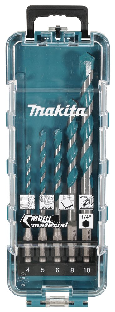 Set de Brocas Multimaterial T C T 5 Pcs, Makita E-16732 4X90 5X100 Azul perforación fijación aluminio