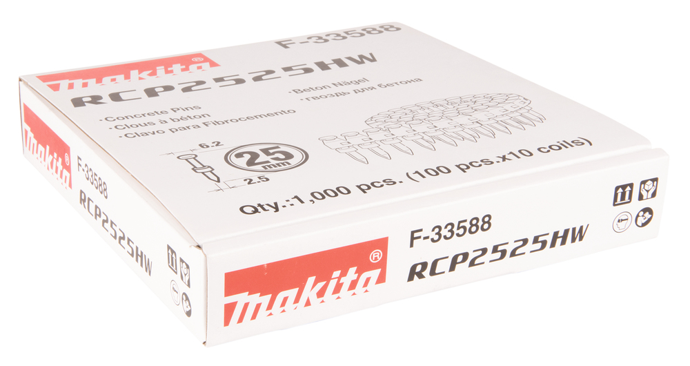 Clavo para Hormigón 25 X 2,5 Mm, 1 000 Piezas Makita F-33588 25X2 perforación fijación - Imagen 2