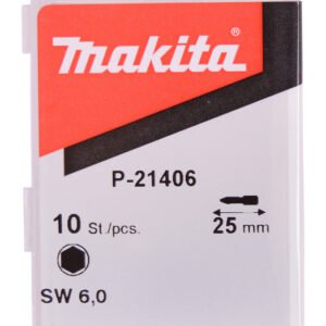Punta, Hex 6,0, 25 Mm, 10 Piezas Makita P-21406 perforación fijación