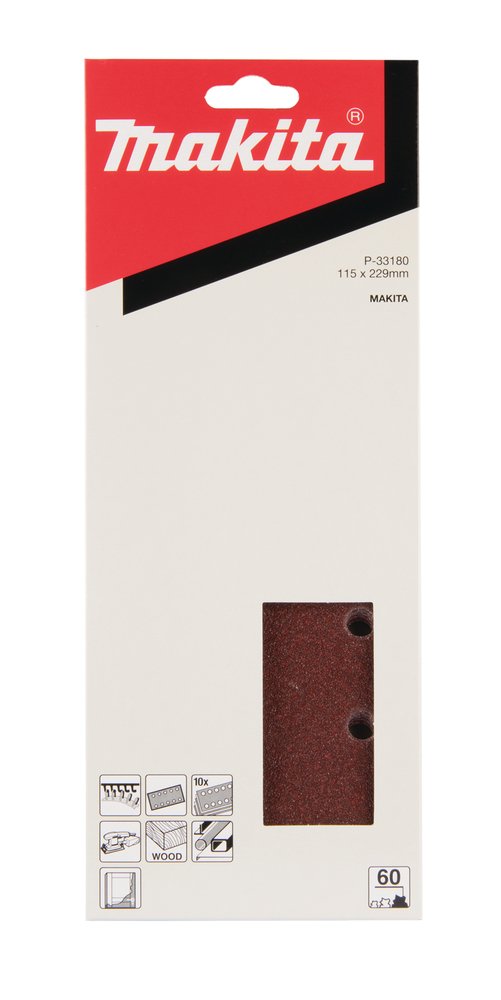 Lijas de Velcro 115 X 229 Mm, 60G, 10 Piezas Makita P-33180 abrasivo pulido - Imagen 3