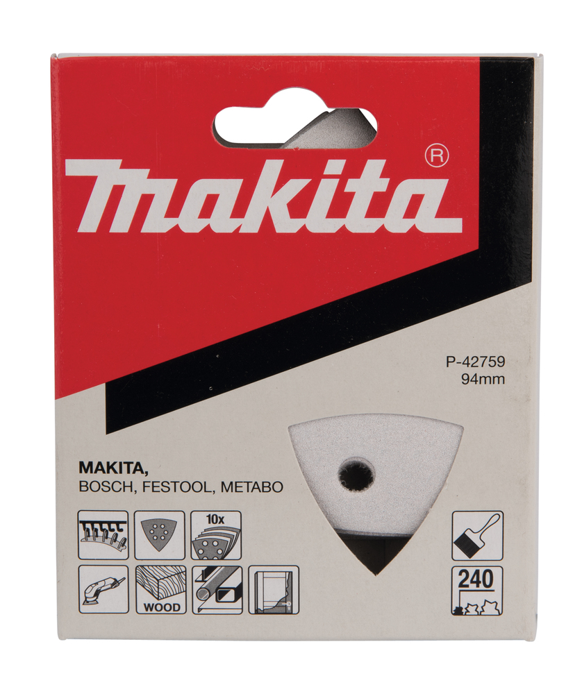 Lijas de Velcro 94 X 94 X 94 Mm, 240G, 10 Piezas Makita P-42759 Mate abrasivo pulido aluminio - Imagen 2