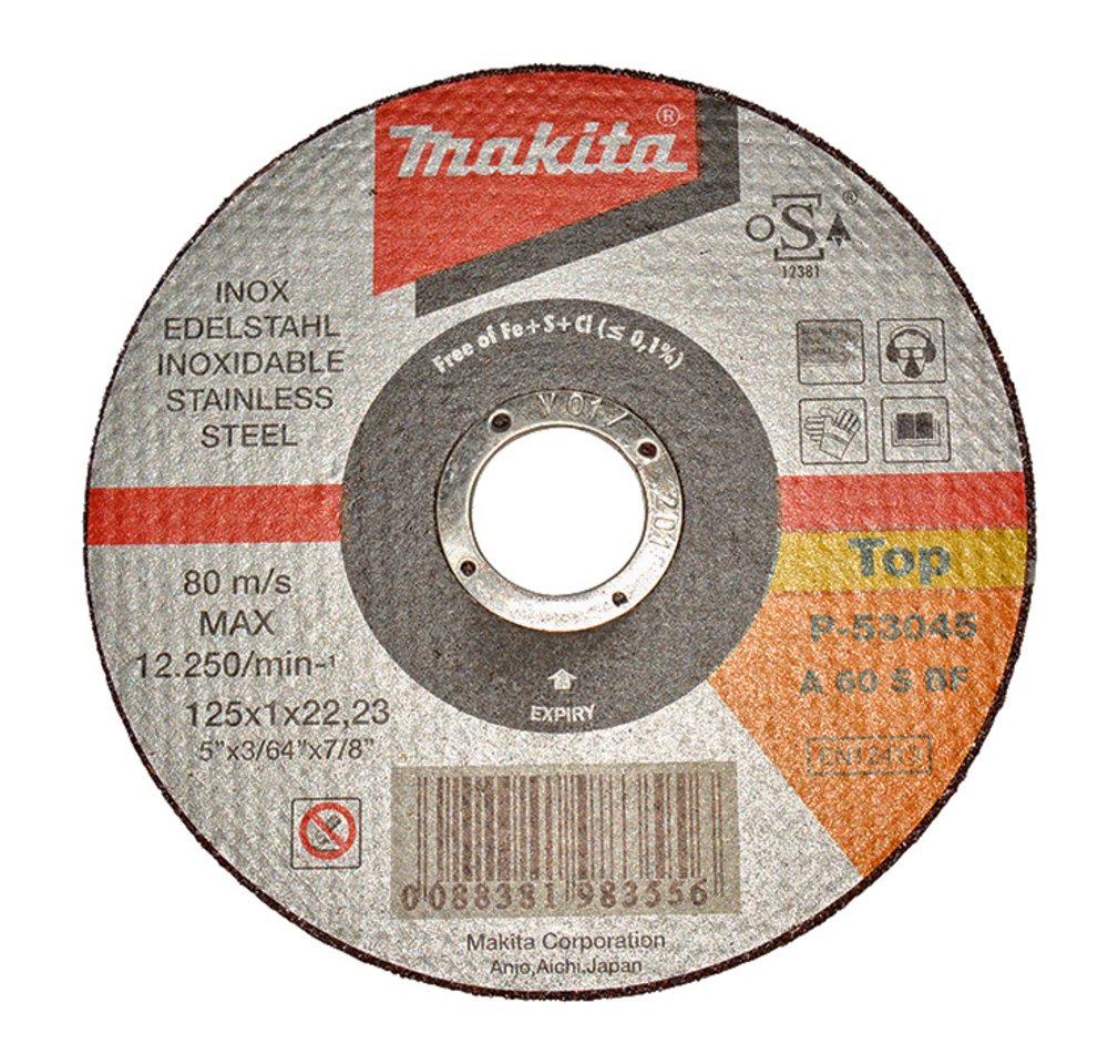 Disco de Corte 125 X 1,0 X 22,23 Mm, Inox, A60S, 10 Piezas Makita P-53045 125X1 trabajo metal acero inoxidable