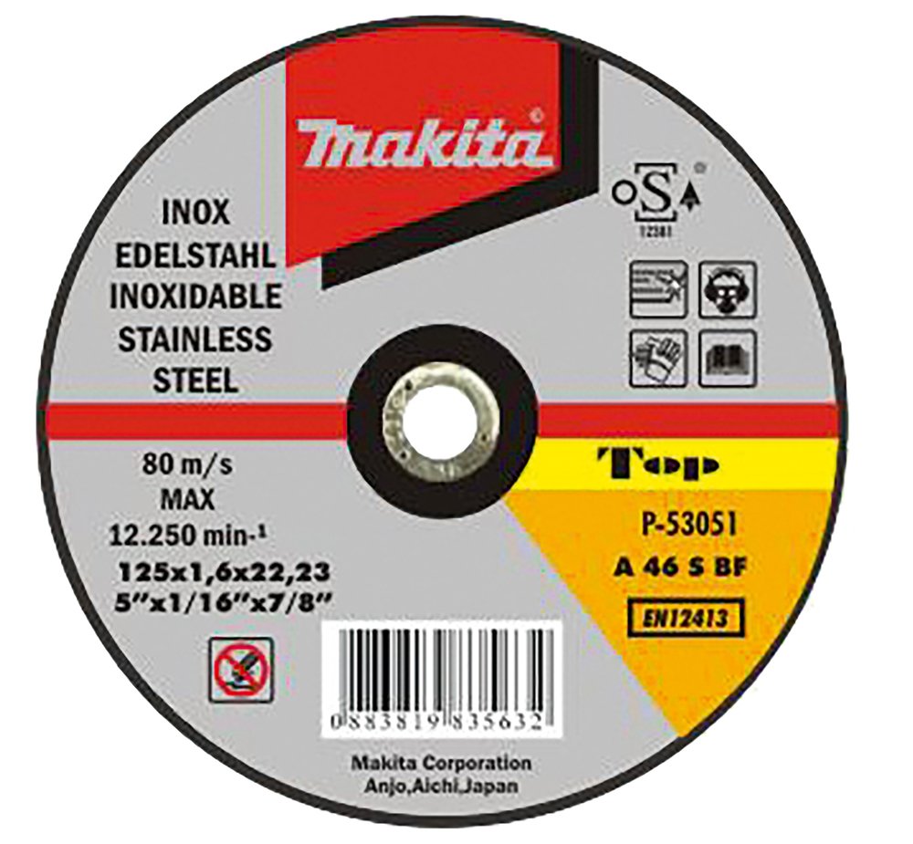 Disco de Corte 125 X 1,6 X 22,23 Mm, Inox, A46S, 10 Piezas Makita P-53051 125X1 trabajo metal acero inoxidable