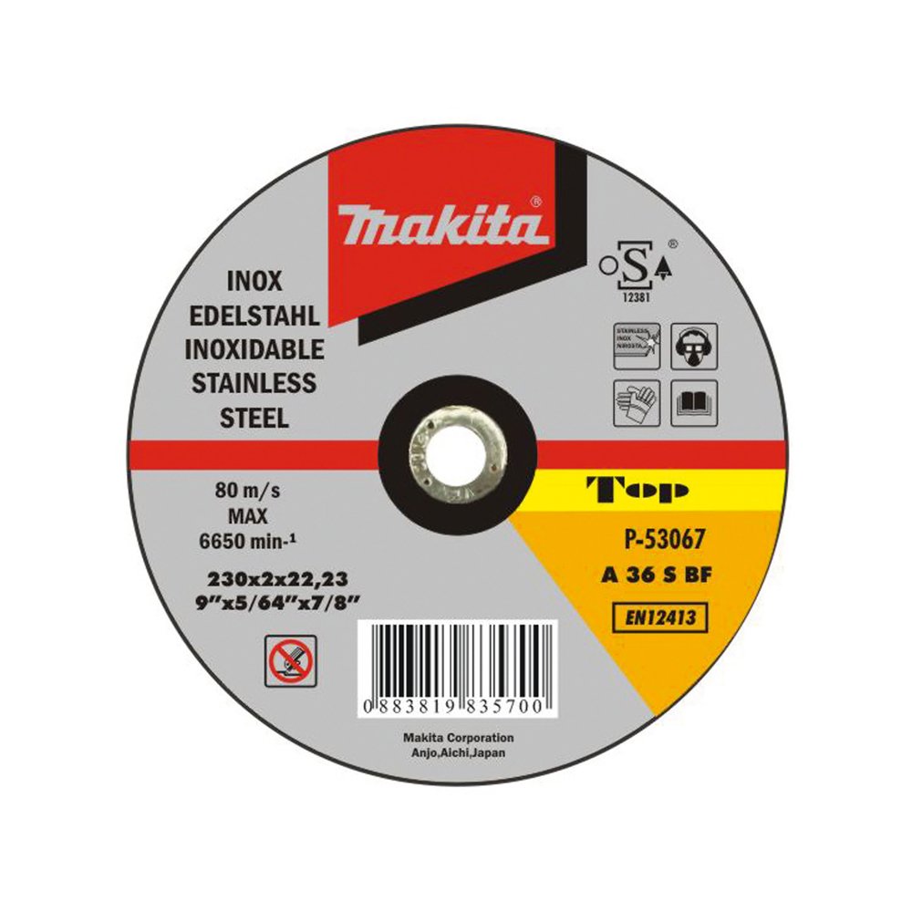 Disco de Corte 230 X 2,0 X 22,23 Mm, Inox, A36S, 10 Piezas Makita P-53067 230X2 trabajo metal acero inoxidable