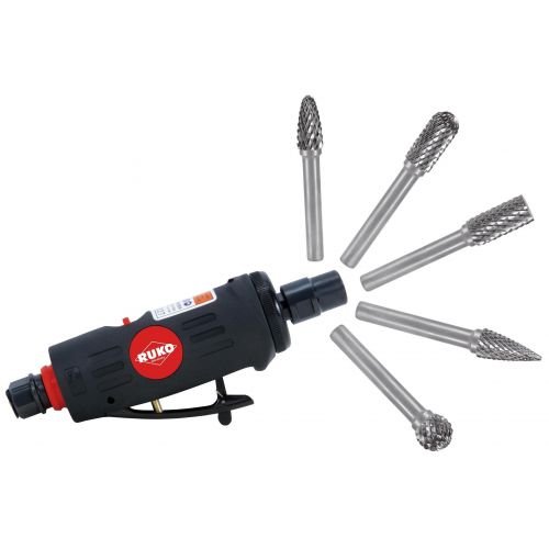 Amoladora Neumática y Juego 10 Fresas Metal Duro con Vástago de 6 Mm Ruko RUKO-116100-KIT herramienta eléctrica